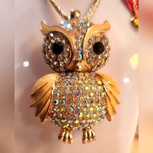 Betsy Johnson Sparkly Golden Owl Necklace